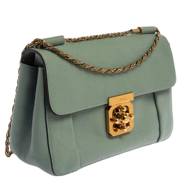 Pre Owned Chloe Pale Green Leather Medium Elsie Shoulder Bag