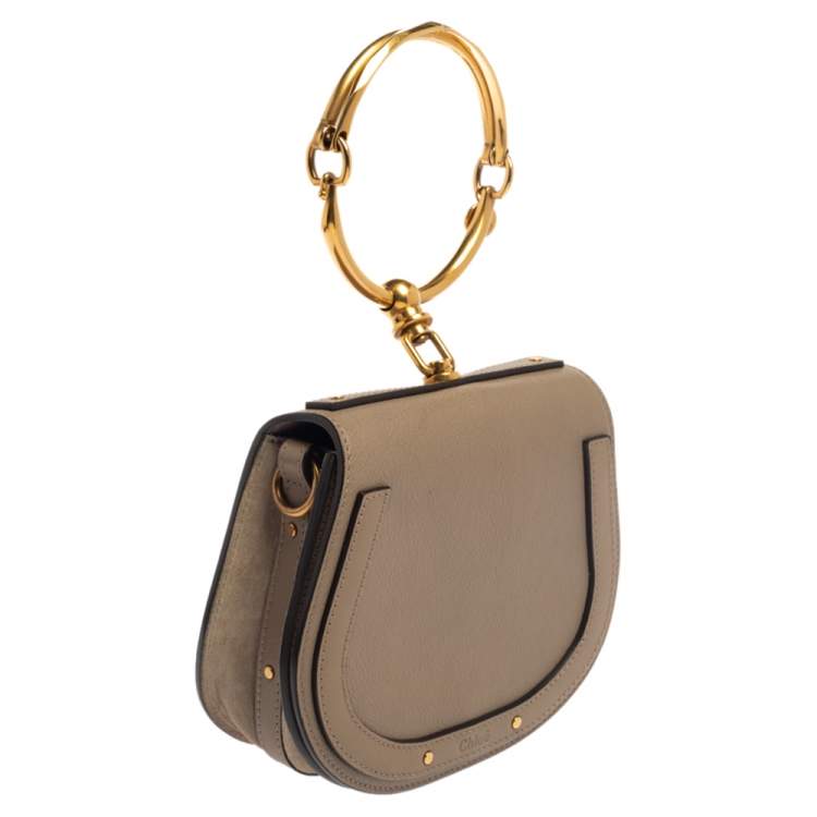 Pre Owned Chloe Beige Leather and Suede Small Nile Bracelet Shoulder Bag