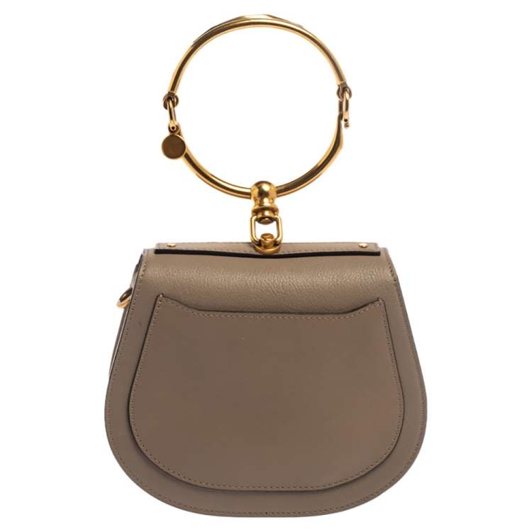 Pre Owned Chloe Beige Leather and Suede Small Nile Bracelet Shoulder Bag
