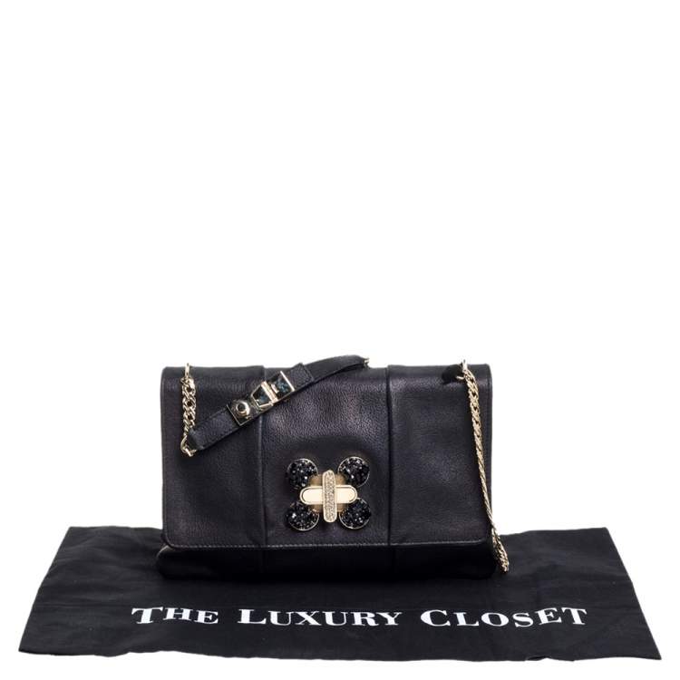 Pre Owned Chloe Black Crystal Embellished Leather Flap Shoulder Bag