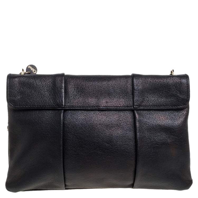 Pre Owned Chloe Black Crystal Embellished Leather Flap Shoulder Bag