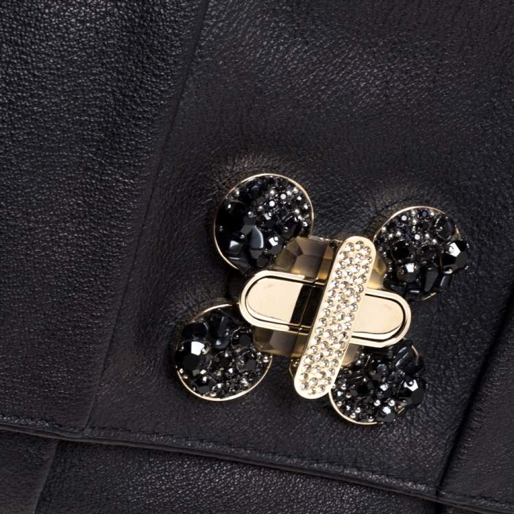 Pre Owned Chloe Black Crystal Embellished Leather Flap Shoulder Bag