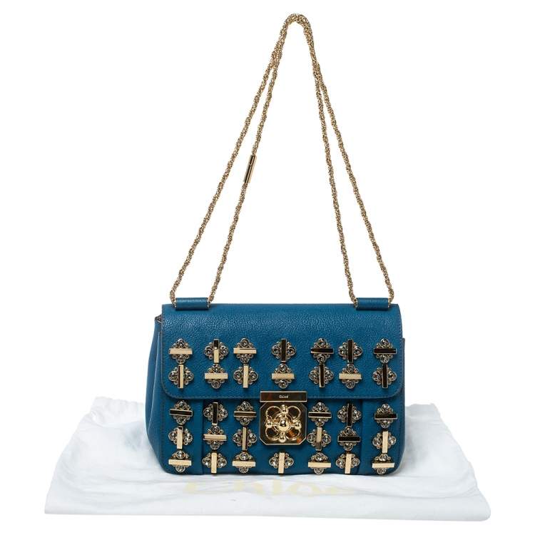Pre Owned Chloe Blue Leather Medium Crystal Embellished Elsie Shoulder Bag