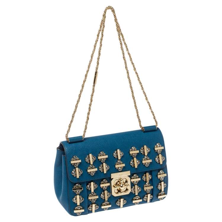 Pre Owned Chloe Blue Leather Medium Crystal Embellished Elsie Shoulder Bag