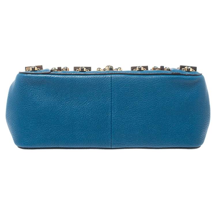Pre Owned Chloe Blue Leather Medium Crystal Embellished Elsie Shoulder Bag