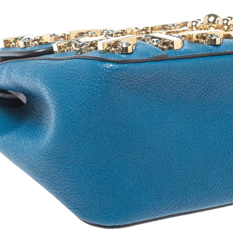 Pre Owned Chloe Blue Leather Medium Crystal Embellished Elsie Shoulder Bag