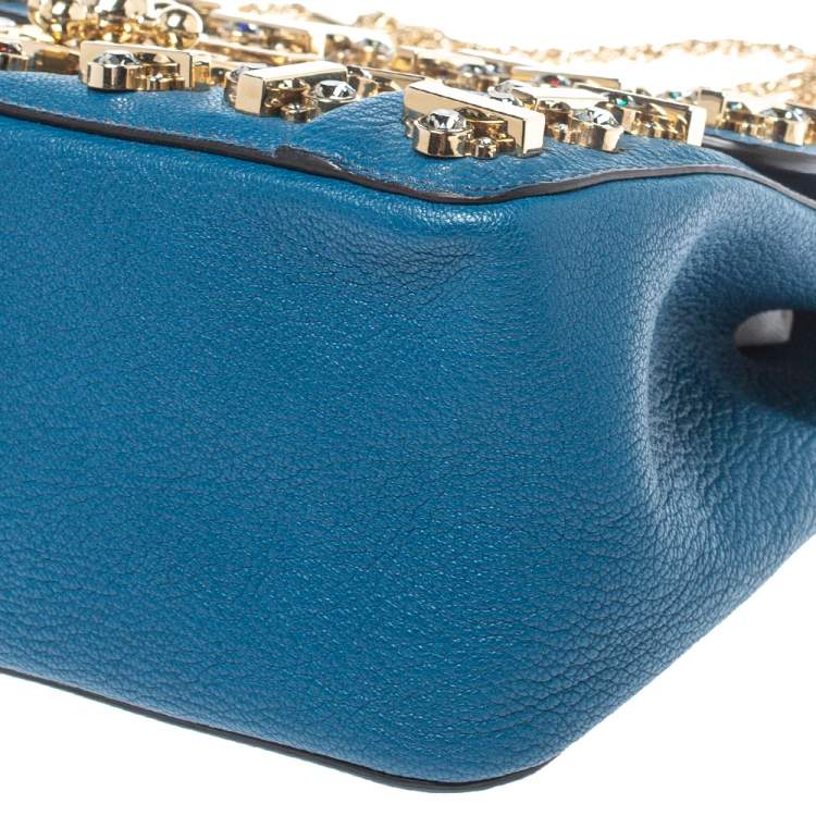 Pre Owned Chloe Blue Leather Medium Crystal Embellished Elsie Shoulder Bag