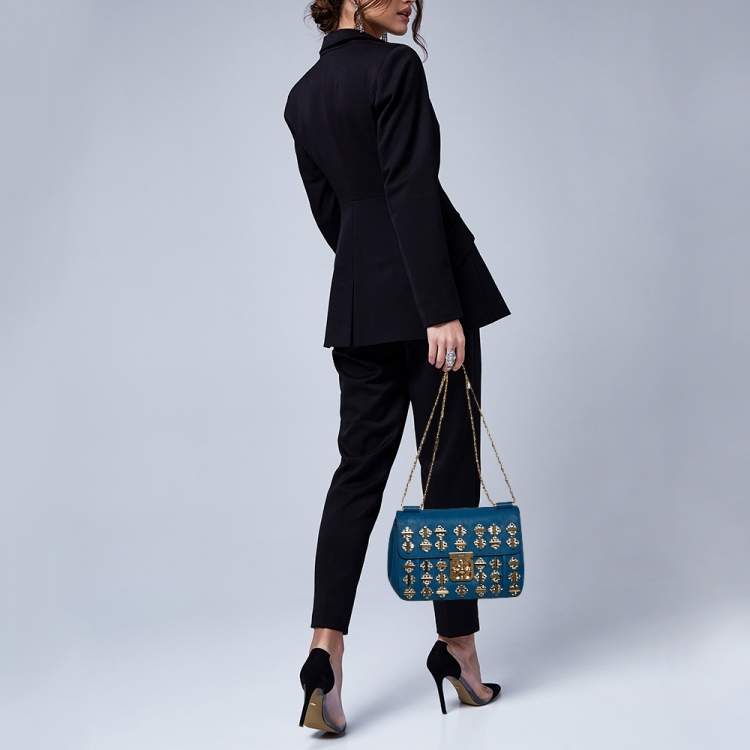 Pre Owned Chloe Blue Leather Medium Crystal Embellished Elsie Shoulder Bag