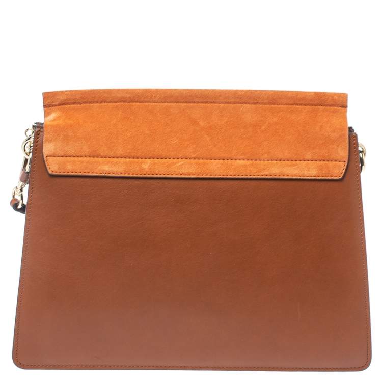Pre Owned Chloe Brown/Orange Leather ad Suede Faye Medium Shoulder Bag 