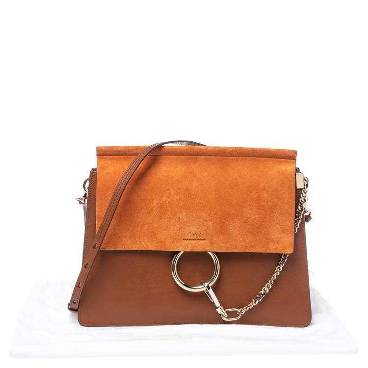 Pre Owned Chloe Brown/Orange Leather ad Suede Faye Medium Shoulder Bag 