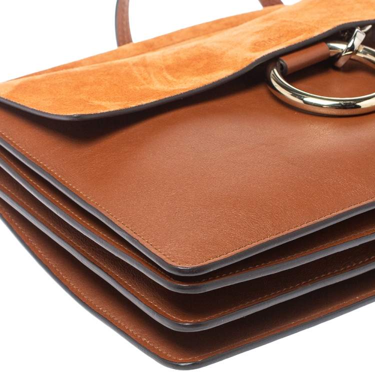 Pre Owned Chloe Brown/Orange Leather ad Suede Faye Medium Shoulder Bag 