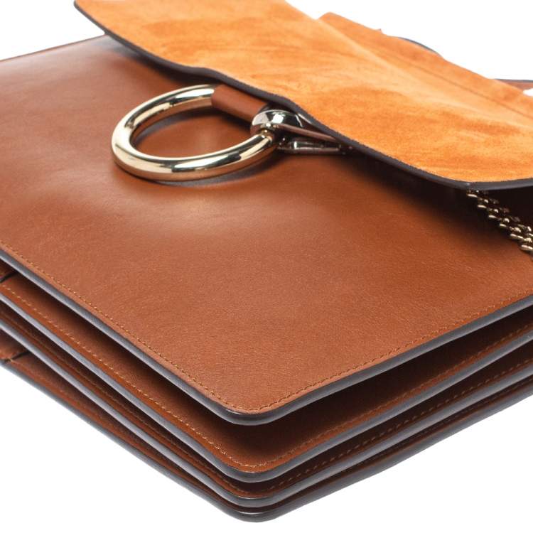 Pre Owned Chloe Brown/Orange Leather ad Suede Faye Medium Shoulder Bag 