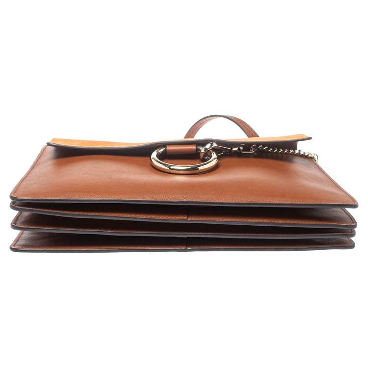 Pre Owned Chloe Brown/Orange Leather ad Suede Faye Medium Shoulder Bag 