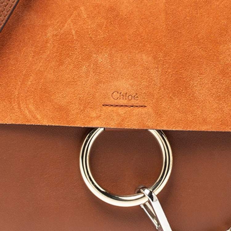 Pre Owned Chloe Brown/Orange Leather ad Suede Faye Medium Shoulder Bag 