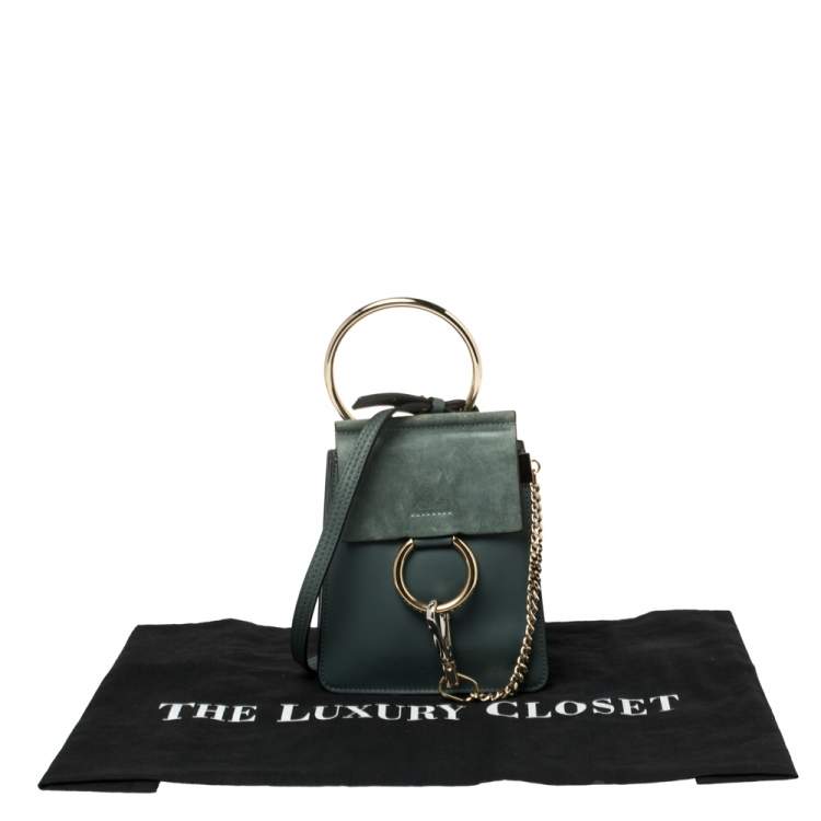 Pre Owned Chloe Sage Green Leather and Suede Mini Faye Crossbody Bag
