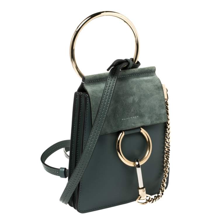 Pre Owned Chloe Sage Green Leather and Suede Mini Faye Crossbody Bag