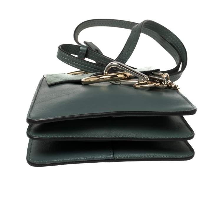 Pre Owned Chloe Sage Green Leather and Suede Mini Faye Crossbody Bag