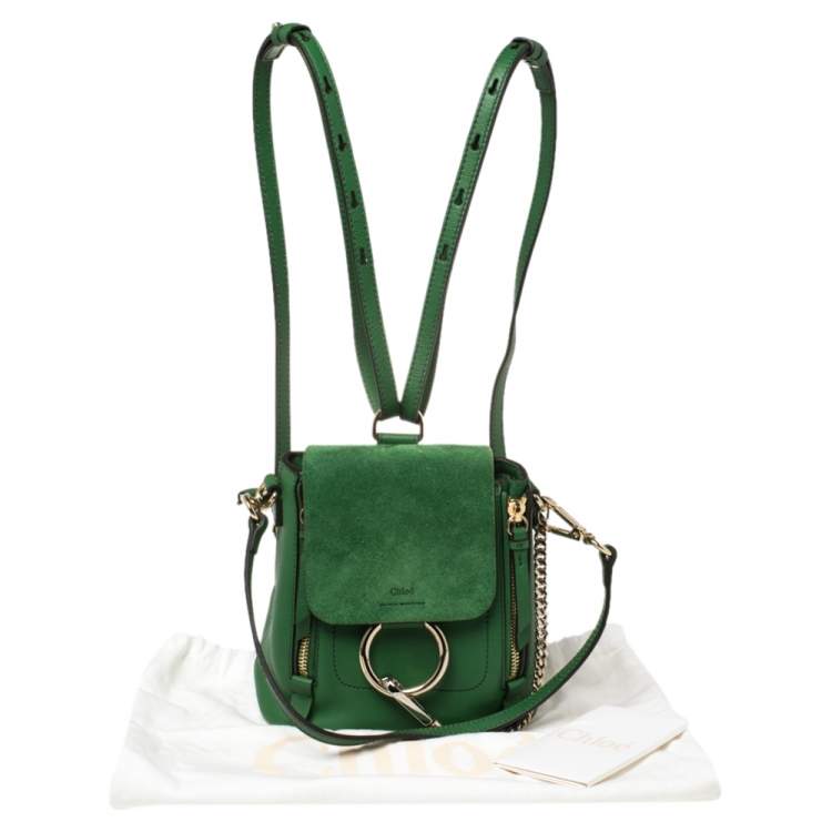 Pre Owned Chloe Green Leather and Suede Mini Faye Daye Backpack