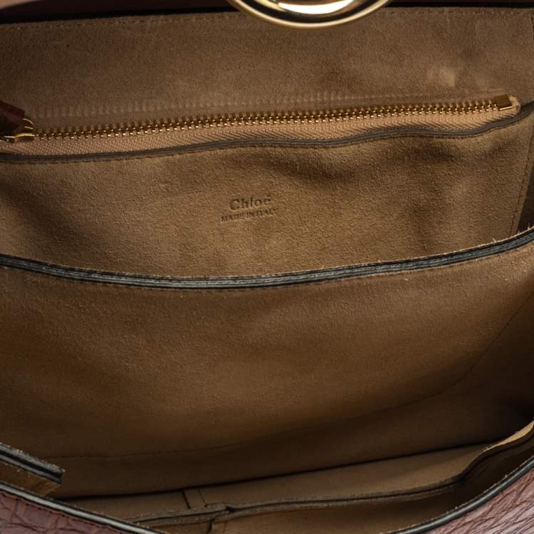 Pre Owned Chloe Brown Croc Embossed Leather Medium Faye Shoulder Bag