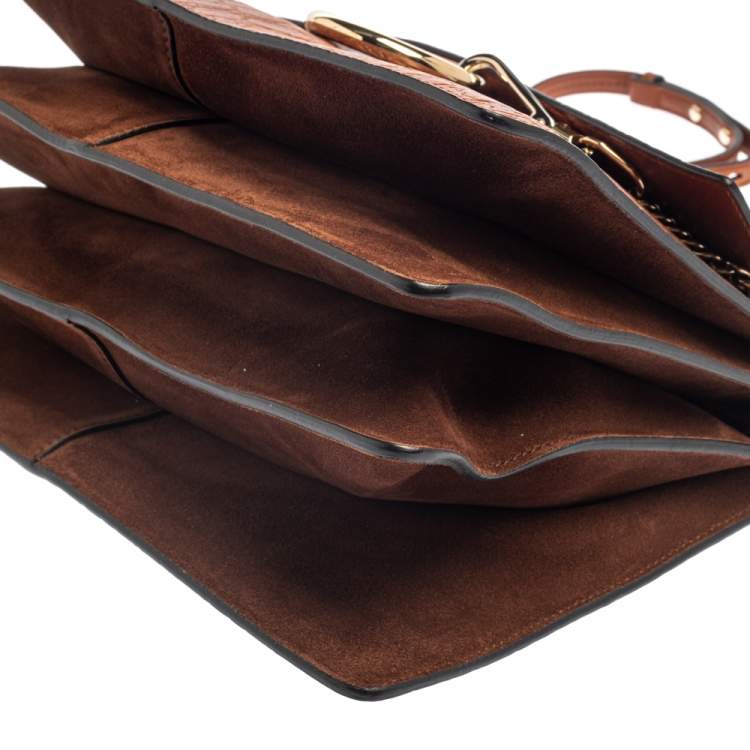 Pre Owned Chloe Brown Croc Embossed Leather Medium Faye Shoulder Bag