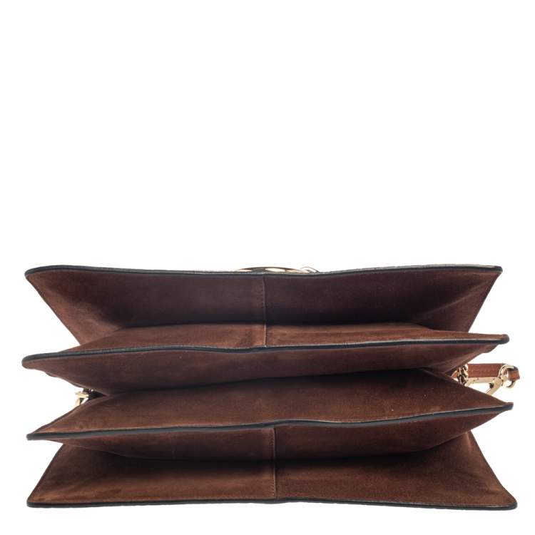 Pre Owned Chloe Brown Croc Embossed Leather Medium Faye Shoulder Bag
