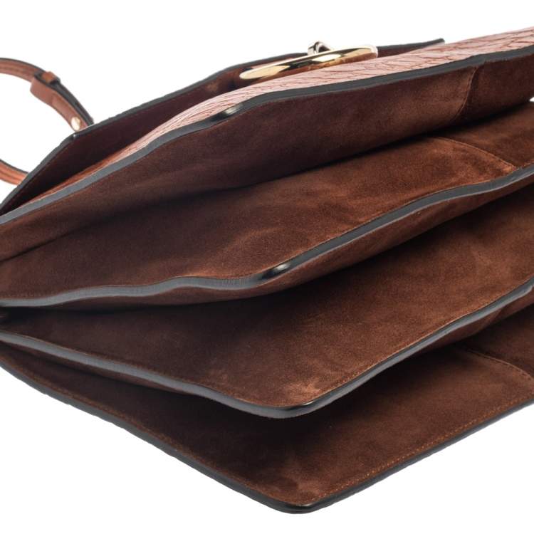 Pre Owned Chloe Brown Croc Embossed Leather Medium Faye Shoulder Bag