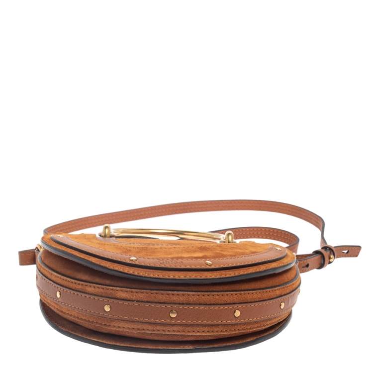 Pre Owned Chloe Brown Leather and Suede Small Pixie Shoulder Bag