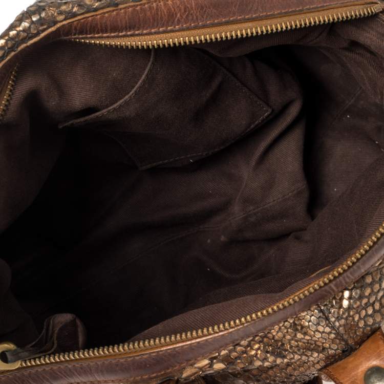 Pre Owned Chloe Brown/Bronze Python and Leather Silverado Satchel