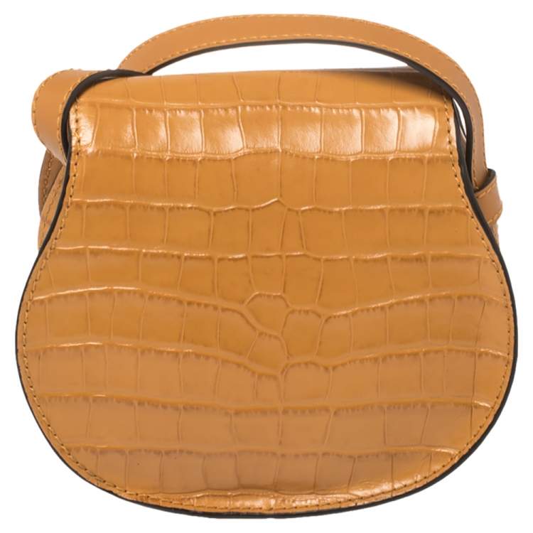 Pre Owned Chloe Tan Croc Embossed Leather Mini Marcie Crossbody Bag