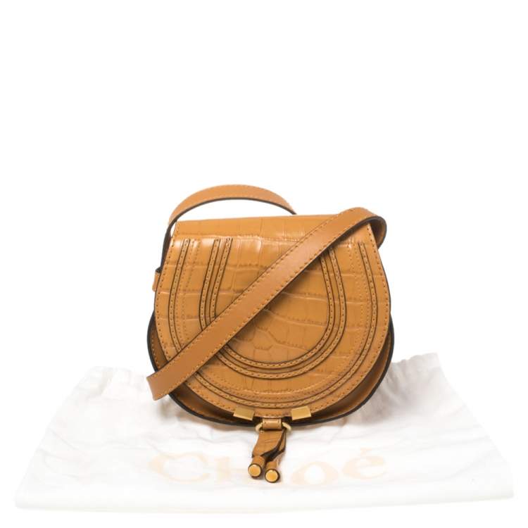 Pre Owned Chloe Tan Croc Embossed Leather Mini Marcie Crossbody Bag