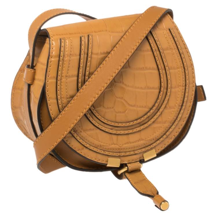 Pre Owned Chloe Tan Croc Embossed Leather Mini Marcie Crossbody Bag