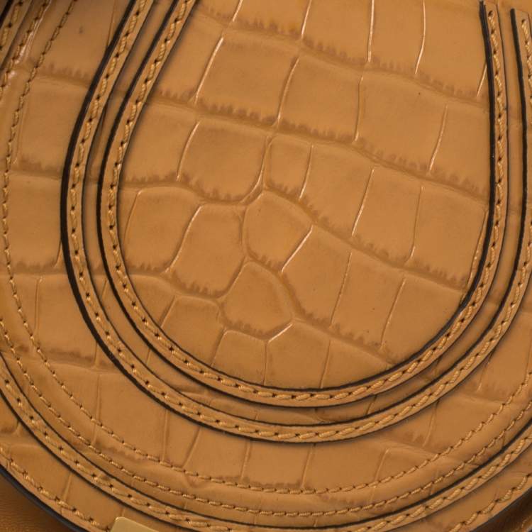 Pre Owned Chloe Tan Croc Embossed Leather Mini Marcie Crossbody Bag
