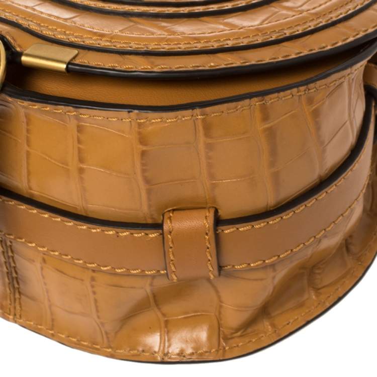 Pre Owned Chloe Tan Croc Embossed Leather Mini Marcie Crossbody Bag