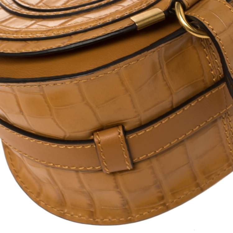 Pre Owned Chloe Tan Croc Embossed Leather Mini Marcie Crossbody Bag