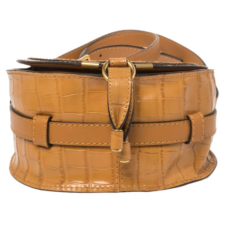 Pre Owned Chloe Tan Croc Embossed Leather Mini Marcie Crossbody Bag