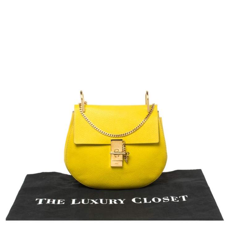 Pre Owned Chloe Lime Yellow Leather Medium Drew Shoulder Bag