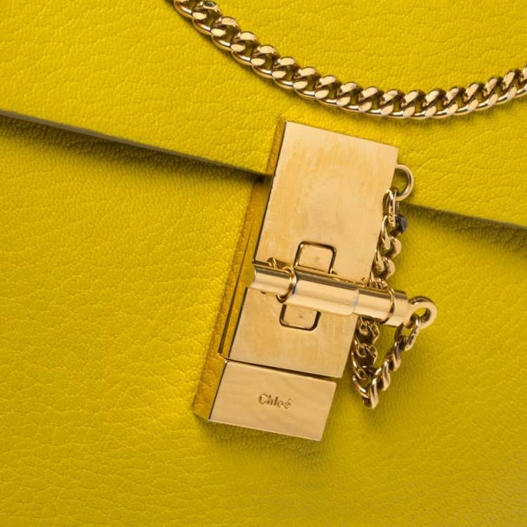 Pre Owned Chloe Lime Yellow Leather Medium Drew Shoulder Bag