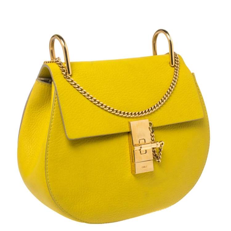 Pre Owned Chloe Lime Yellow Leather Medium Drew Shoulder Bag