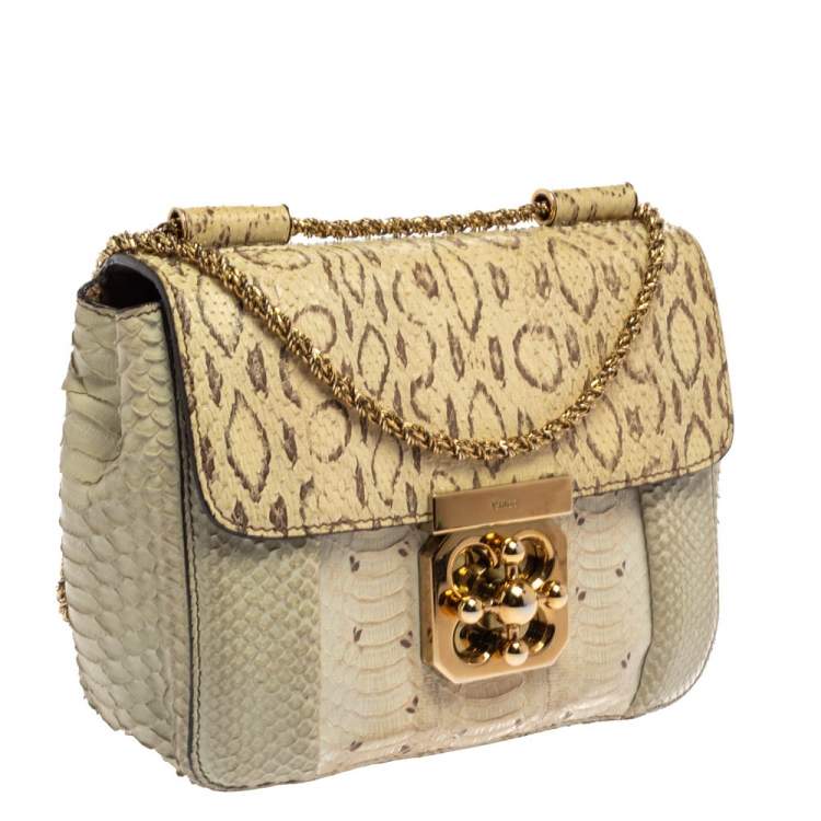 Pre Owned Chloe Grey/Beige Python Small Elsie Shoulder Bag