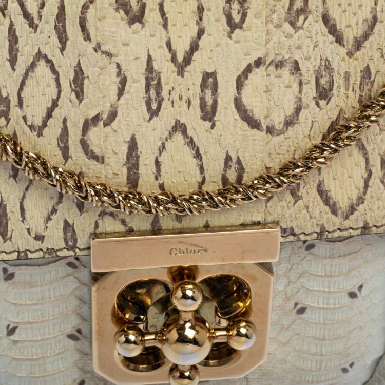 Pre Owned Chloe Grey/Beige Python Small Elsie Shoulder Bag