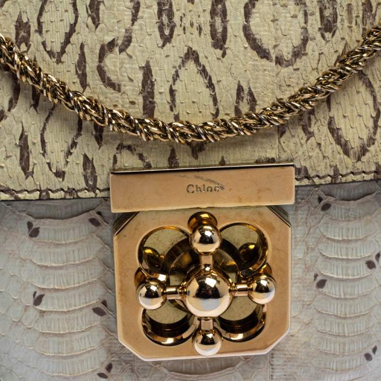 Pre Owned Chloe Grey/Beige Python Small Elsie Shoulder Bag