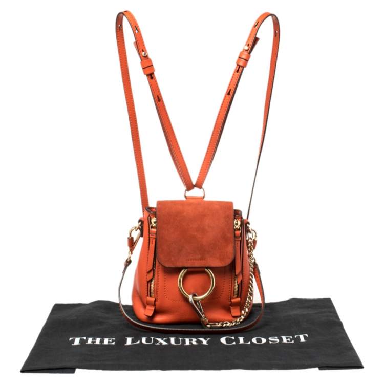 Pre Owned Chloe Orange Leather and Suede Mini Faye Daye Backpack