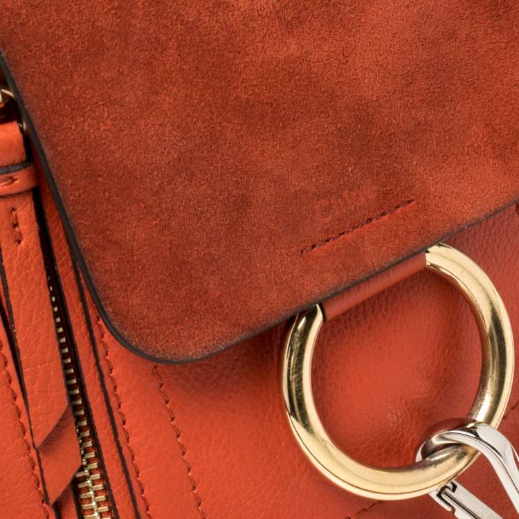 Pre Owned Chloe Orange Leather and Suede Mini Faye Daye Backpack