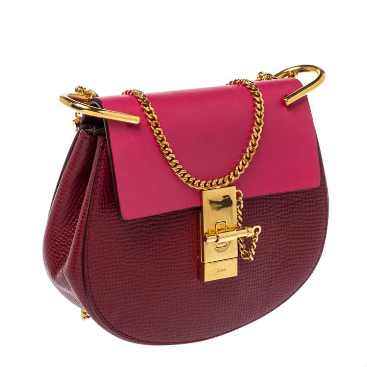 Pre Owned Chloe Burgundy/Fuchsia Leather Small Drew Shoulder Bag
