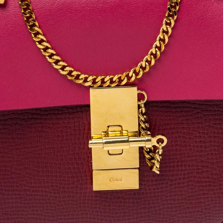 Pre Owned Chloe Burgundy/Fuchsia Leather Small Drew Shoulder Bag