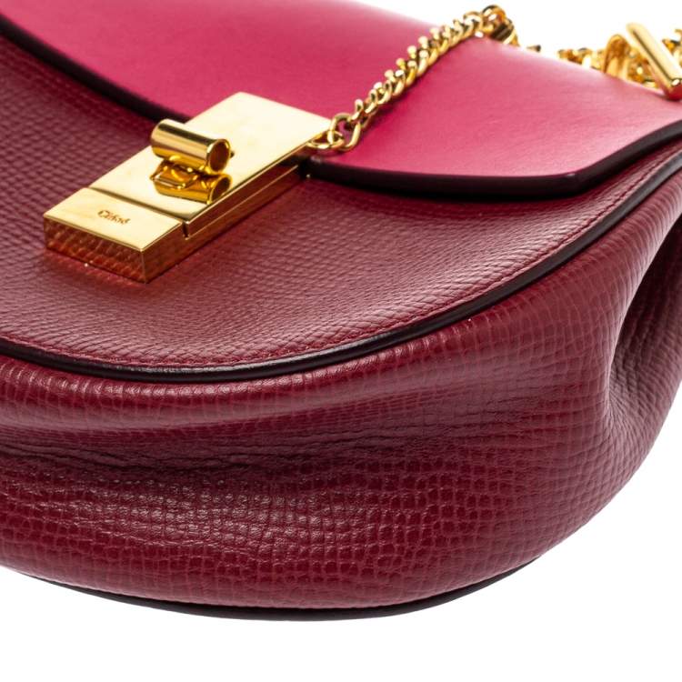 Pre Owned Chloe Burgundy/Fuchsia Leather Small Drew Shoulder Bag
