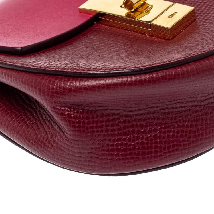 Pre Owned Chloe Burgundy/Fuchsia Leather Small Drew Shoulder Bag