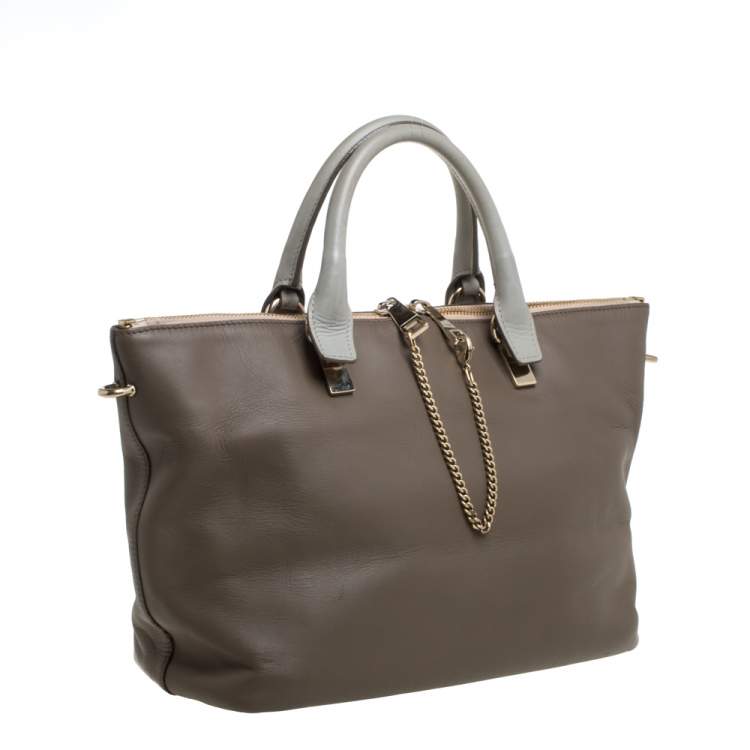 Pre Owned Chloe Dark Beige/Grey Leather Medium Baylee Tote