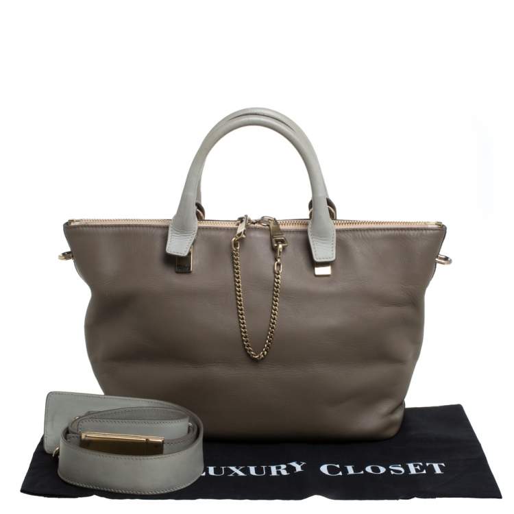 Pre Owned Chloe Dark Beige/Grey Leather Medium Baylee Tote