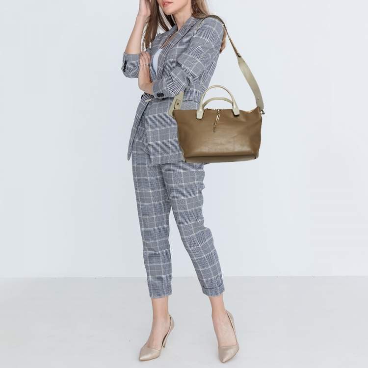 Pre Owned Chloe Dark Beige/Grey Leather Medium Baylee Tote